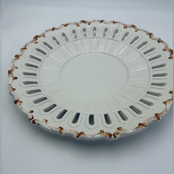 Elegant Reticulated White and Brown Decorative Platter Hand-painted, Italian - Picture 3 of 14
